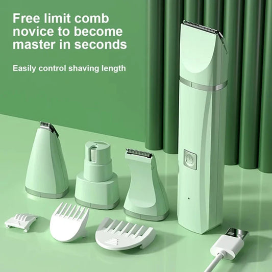 4-in-1 Multi-Functional Electric Dog Clippers – Cordless Low-Noise Shaver & Professional Grooming Tool Set