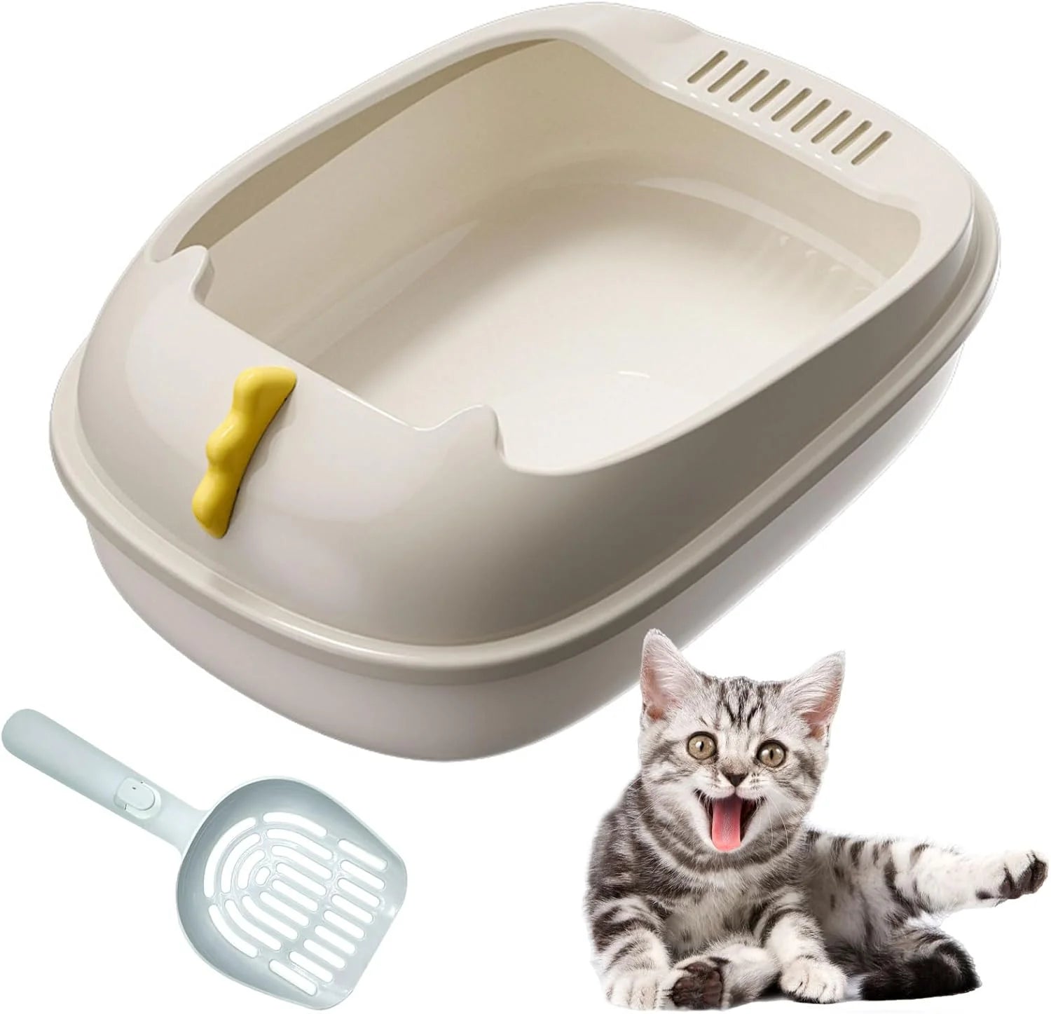 Pawsome-Pan™ Anti-Splashing High-Sided Litter Box - Modern Semi-Enclosed Cat Toilet with Integrated Litter Sifting Scoop