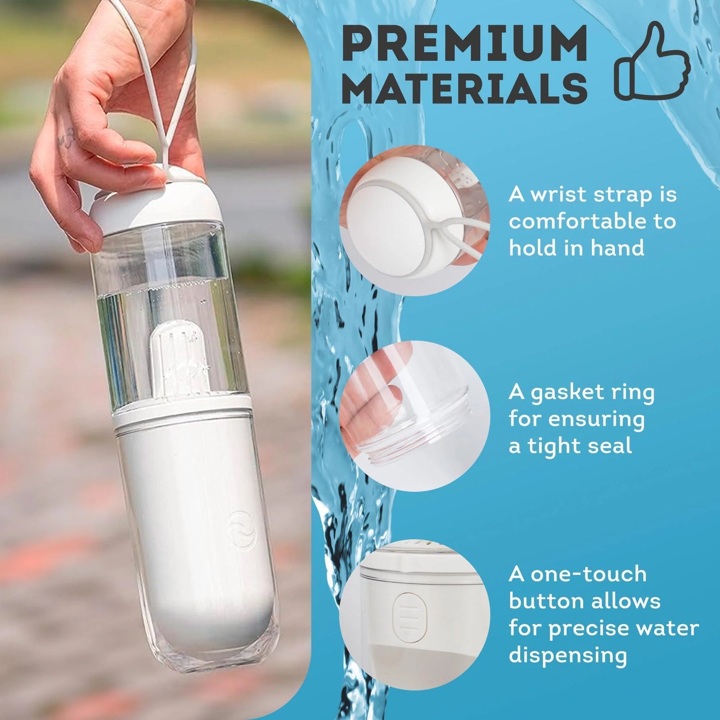 Portable Dog Water Bottle Dispenser 12 Oz 11.8 X 7.9 X 9.2 Inch Pet Water Bottles for Dogs on Walks ABS Dog Travel Water Bottle with Silicone Strap & Cotton Filter