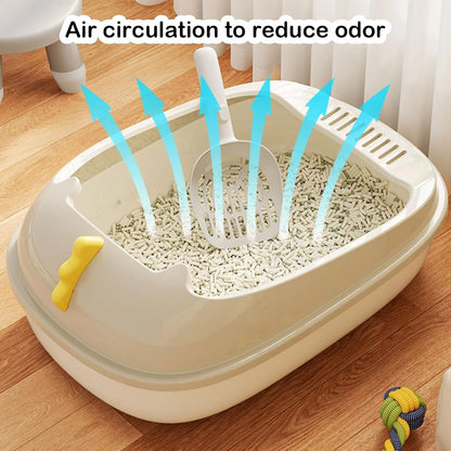 Pawsome-Pan™ Anti-Splashing High-Sided Litter Box - Modern Semi-Enclosed Cat Toilet with Integrated Litter Sifting Scoop