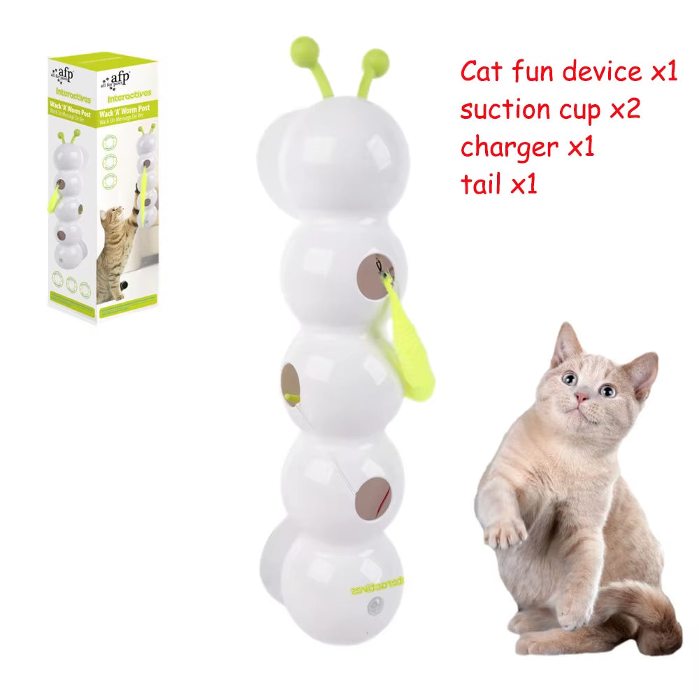 Caterpillar Interactive Cat Toy Motion Activated Wack a Worm Post Toy Rechargeable Automatic Teasing Cat Toy with Tail for Cats