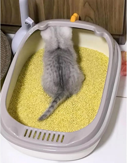 Pawsome-Pan™ Anti-Splashing High-Sided Litter Box - Modern Semi-Enclosed Cat Toilet with Integrated Litter Sifting Scoop