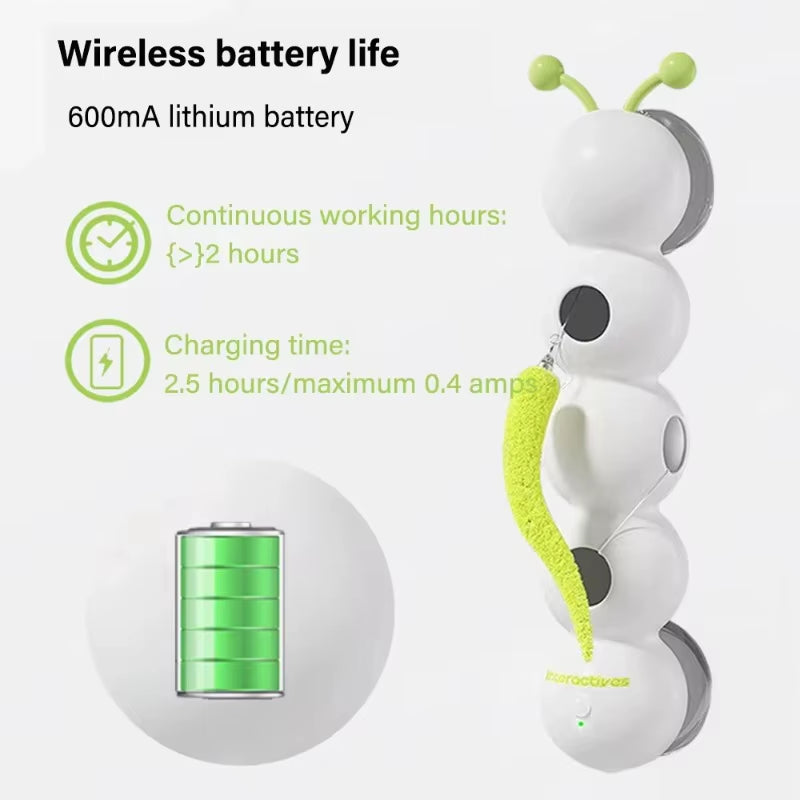 Caterpillar Interactive Cat Toy Motion Activated Wack a Worm Post Toy Rechargeable Automatic Teasing Cat Toy with Tail for Cats