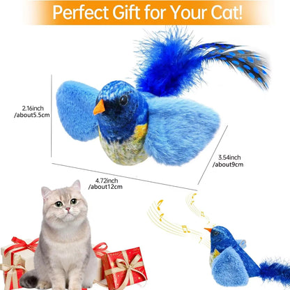 Size dimensions for the blue Purely Pawsome™ chirping bird toy with 4.72 inch wingspan—perfect gift for indoor cats.
