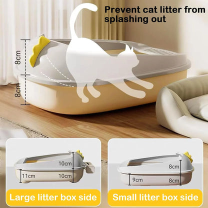 Pawsome-Pan™ Anti-Splashing High-Sided Litter Box - Modern Semi-Enclosed Cat Toilet with Integrated Litter Sifting Scoop