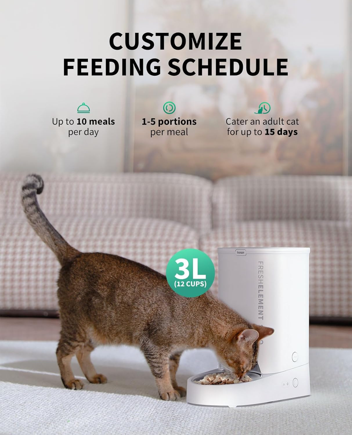 Automatic Cat Feeder, 2.4G Wifi Automatic Dog Feeder, App Control Pet Food Dispenser with Triple Fresh-Lock System, up to 10 Meals per Day, Schedule Feeding, Food Shortage Alert, 3L Capacity