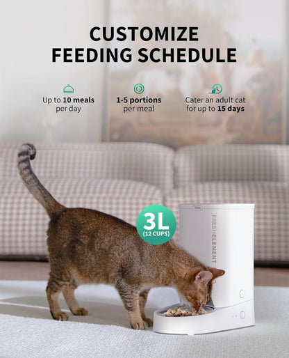 Automatic Cat Feeder, 2.4G Wifi Automatic Dog Feeder, App Control Pet Food Dispenser with Triple Fresh-Lock System, up to 10 Meals per Day, Schedule Feeding, Food Shortage Alert, 3L Capacity